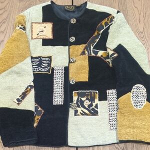 Artistic Patchwork Cardigan - Black, Gold, Cream